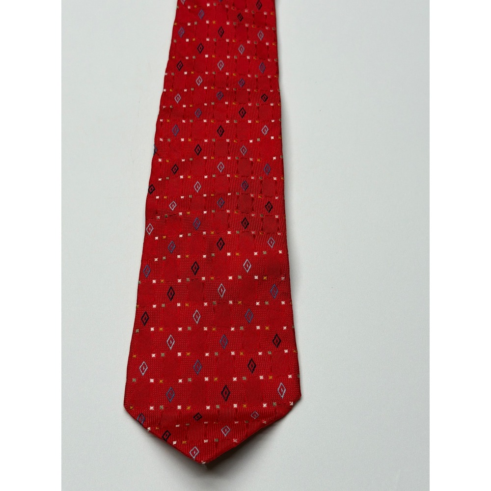 Jos A Bank Mens Red Geometric Diamond Silk Necktie Made in Italy Classic Tie